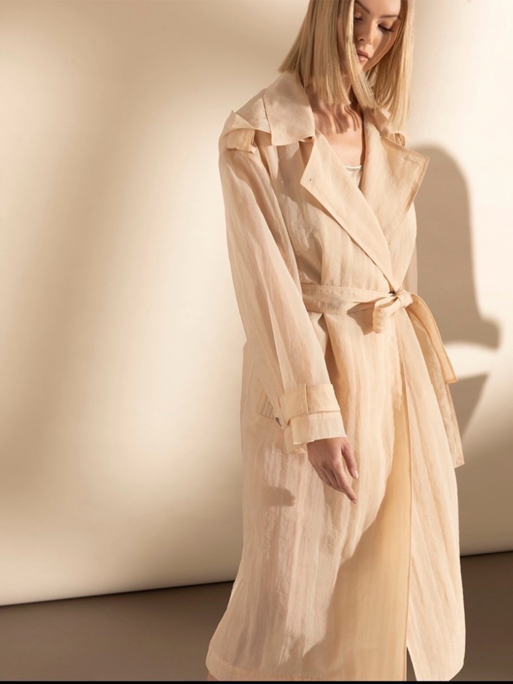 Peserico Pale Beige Sheer Long Trench Coat